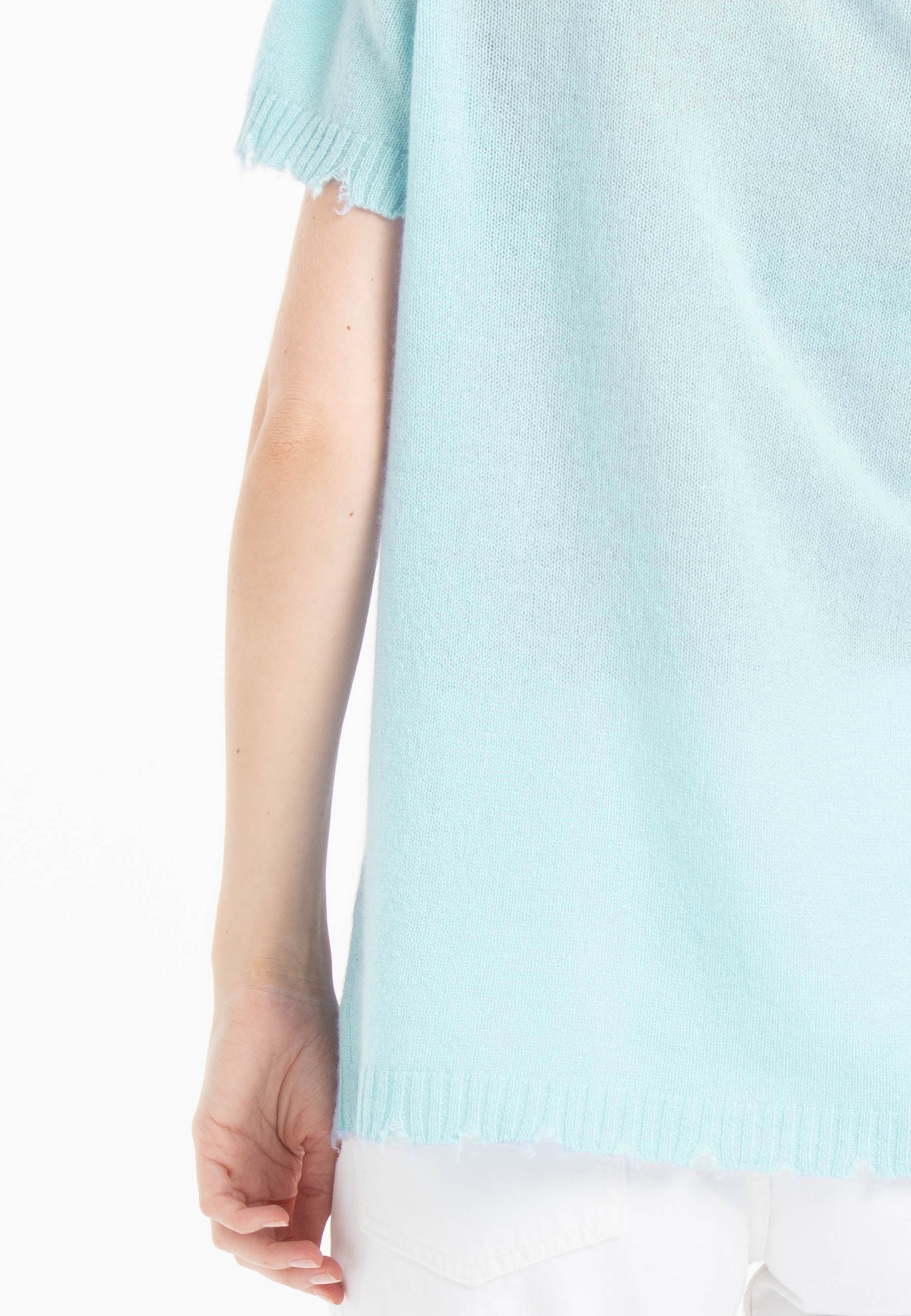 T-shirt col rond cachemire turquoise femme - AVA 6-4
