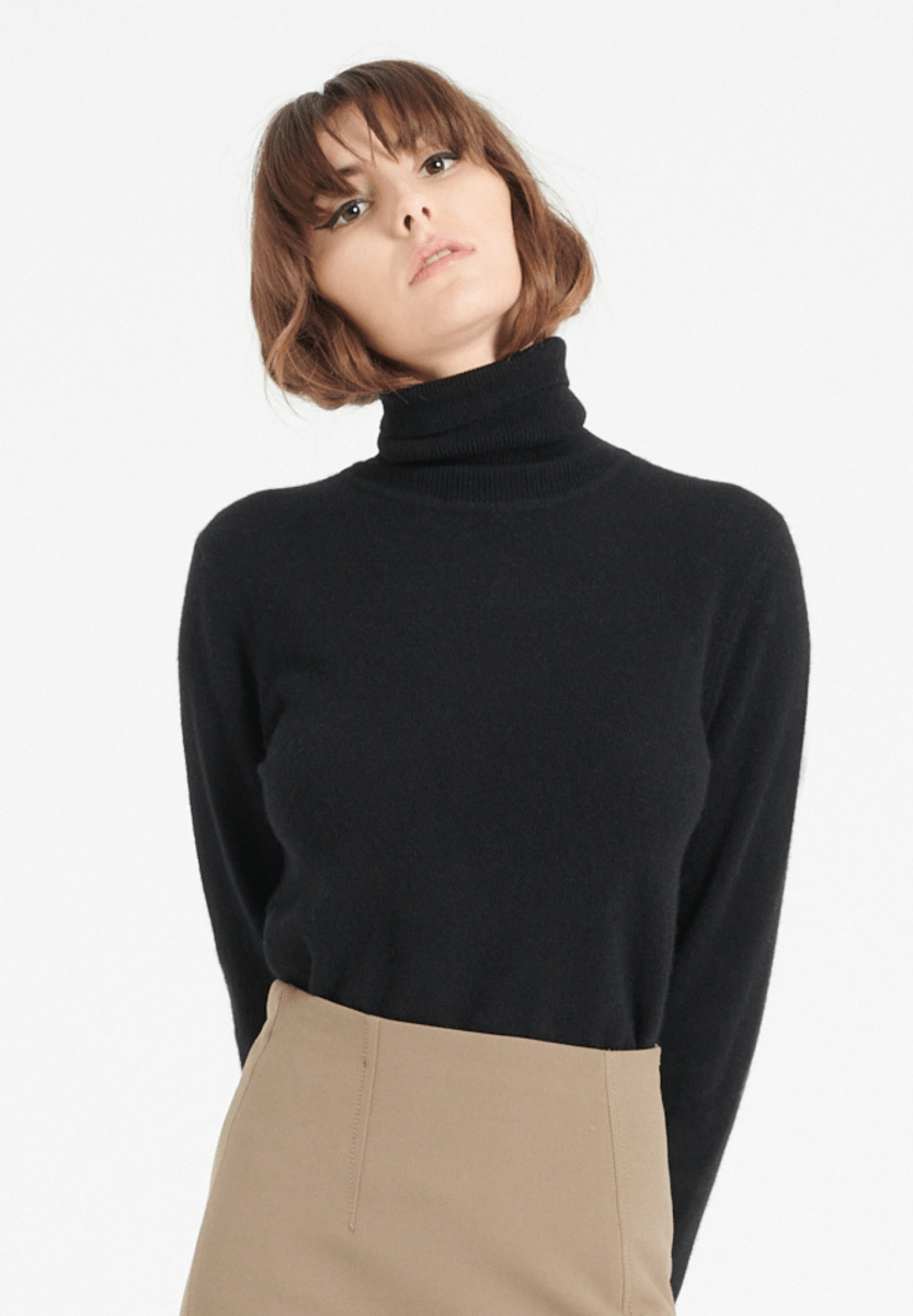 Pull col roulé cachemire noir femme - LILLY 3-0
