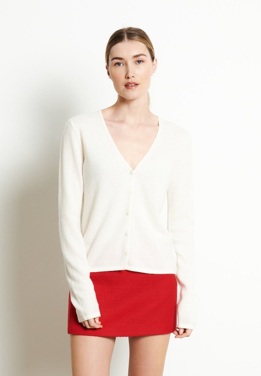 Cardigan col V cachemire blanc écru femme - LILLY 7B-0