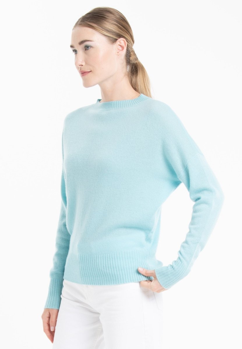 Pull col rond cachemire turquoise femme - RIA 2-3