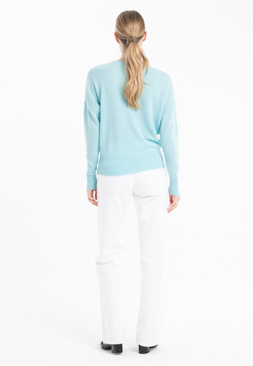 Pull col rond cachemire turquoise femme - RIA 2-2