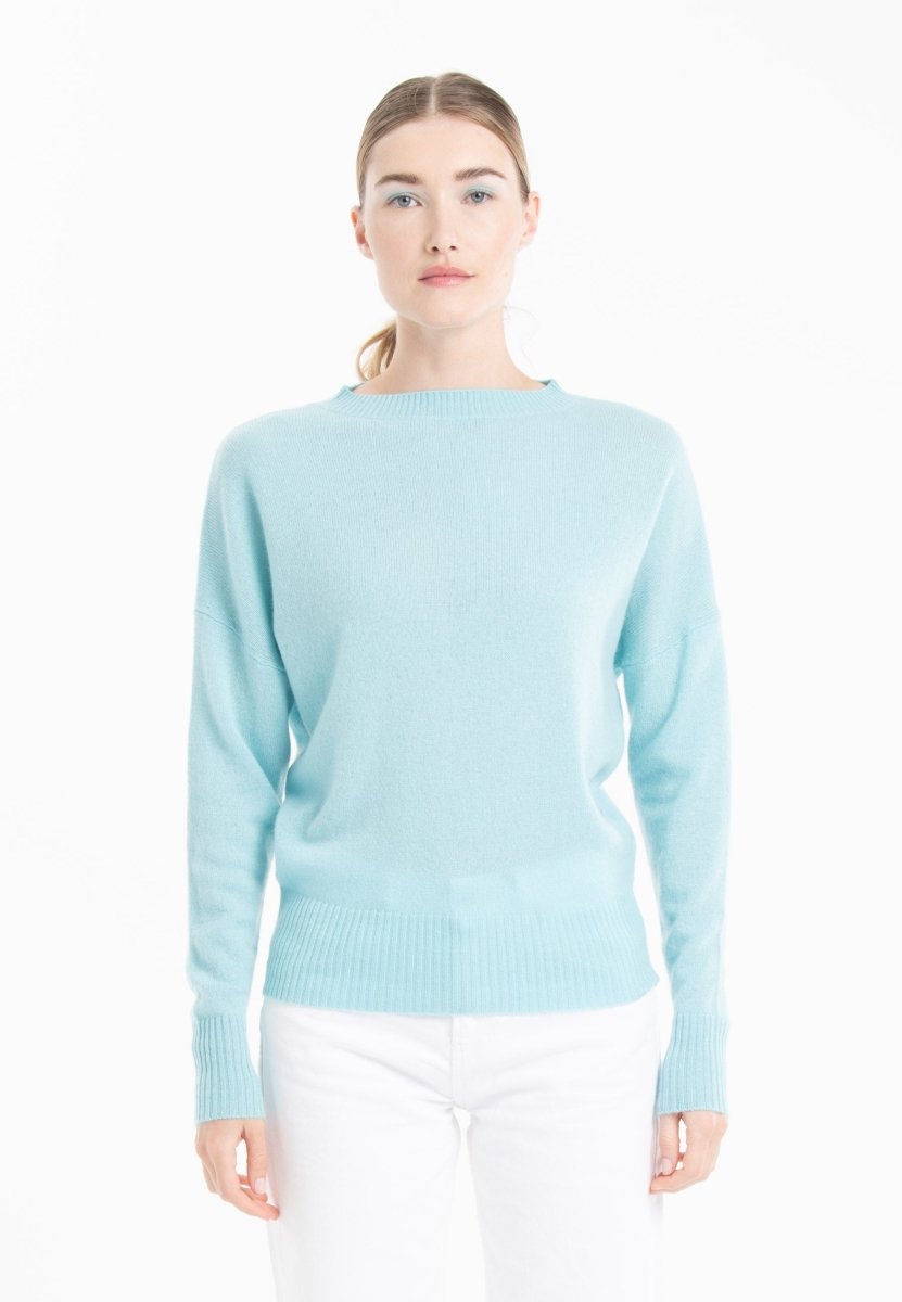 Pull col rond cachemire turquoise femme - RIA 2-0