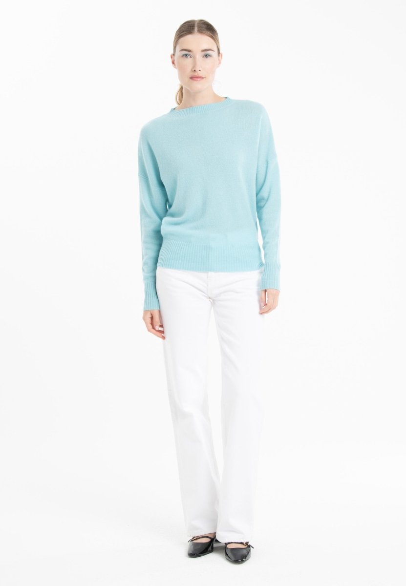 Pull col rond cachemire turquoise femme - RIA 2-4