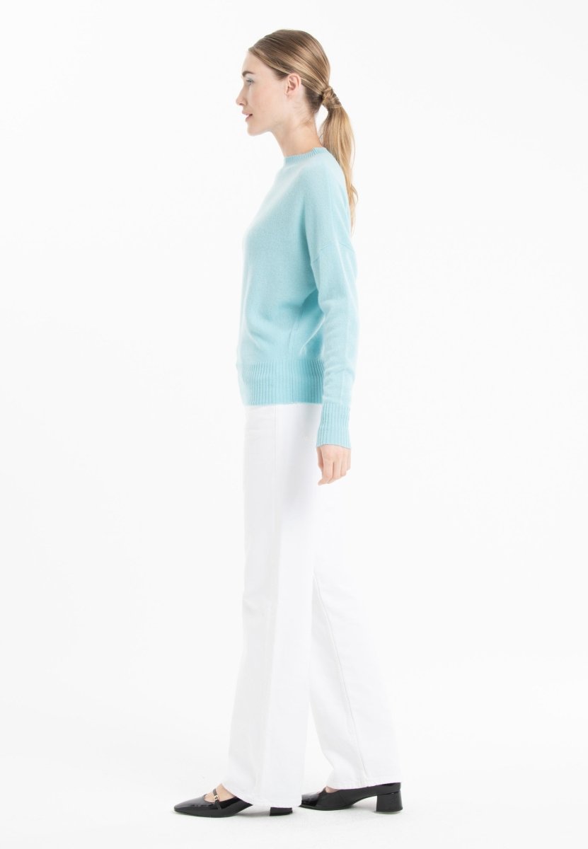 Pull col rond cachemire turquoise femme - RIA 2-1