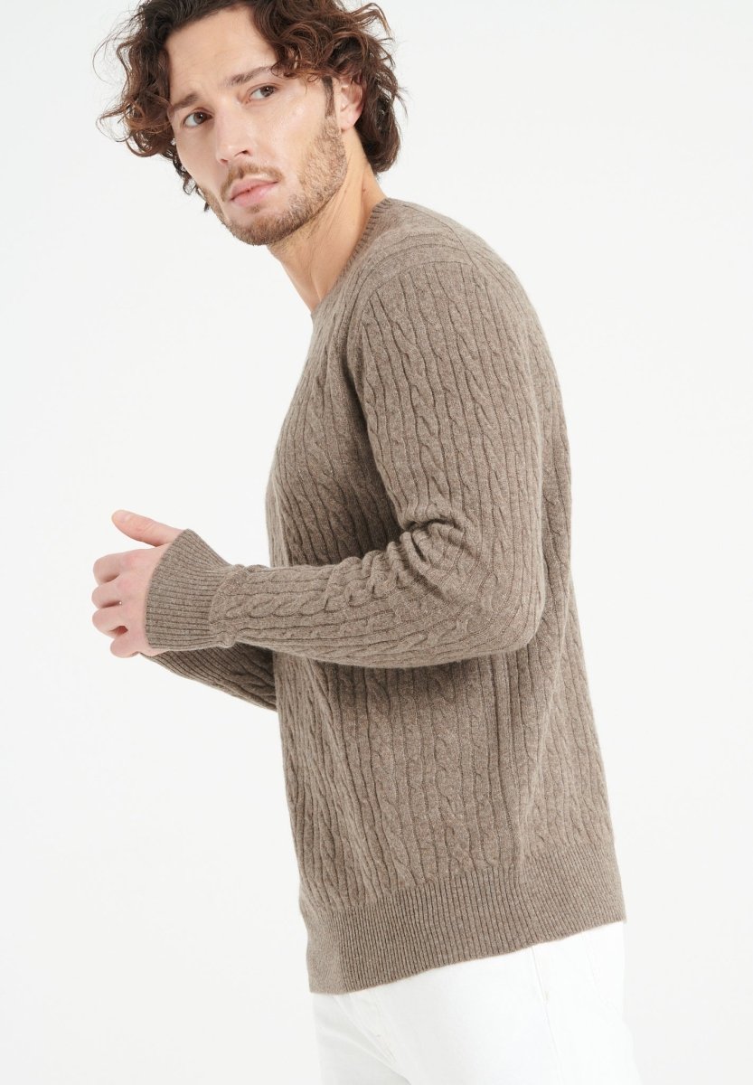 Pull col rond cachemire taupe homme - ZACH 5-2